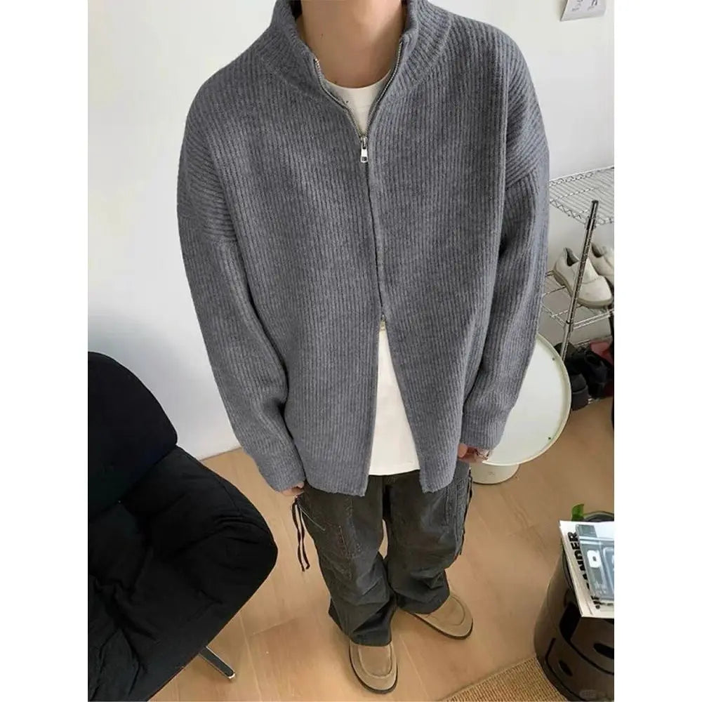American Sle Pure Color Zipper Collar Knitwear Men Women Winter Warm Thiened Outerwear Casual Faion Soft Polyester