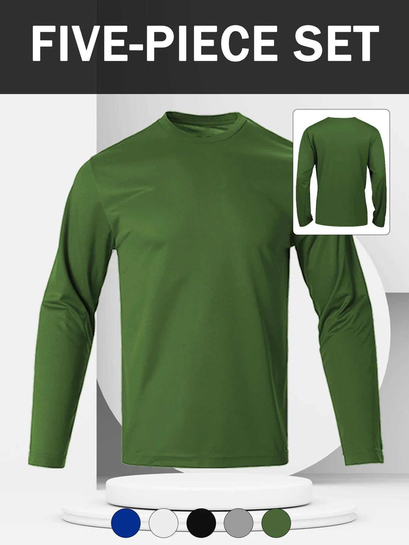 5 Pack Men's Athletic Shirt - Crew Neck Slim Fit Long Sleeve Pullover Base Layer, Rib Knit Quick Dry Lightweight Top