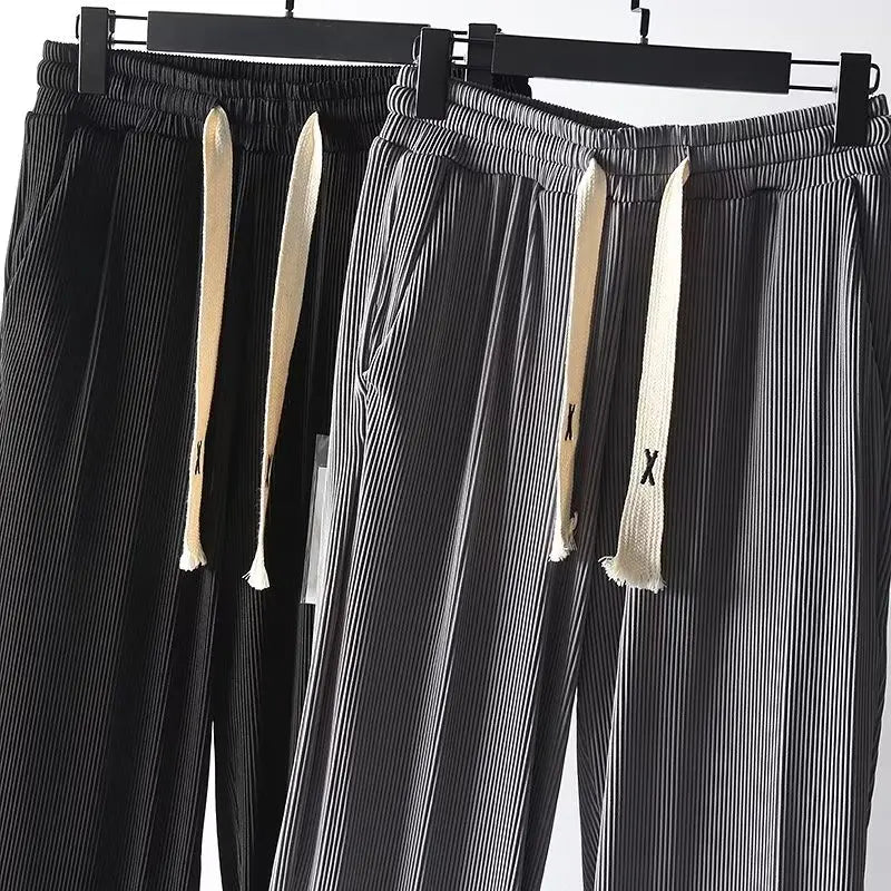 Casual Ice Silk Wide Leg Long Pants Men's Straight Leg Spor Loose Fit Summer Youthful Energy Sle Faionable Trendy Brand