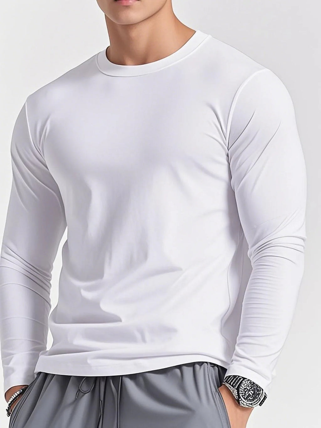 Elastic and Comfortable Solid Color Long-sleeved T-shirt Men's Simple Bottoming Shirt Spring/autumn