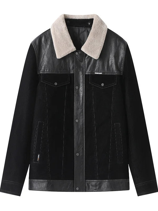Men's Casual Thiened Jaet with Detachable Fur Collar Splicing Design Busin Gentleman Sle Cotton Blend Fabric Winter ...