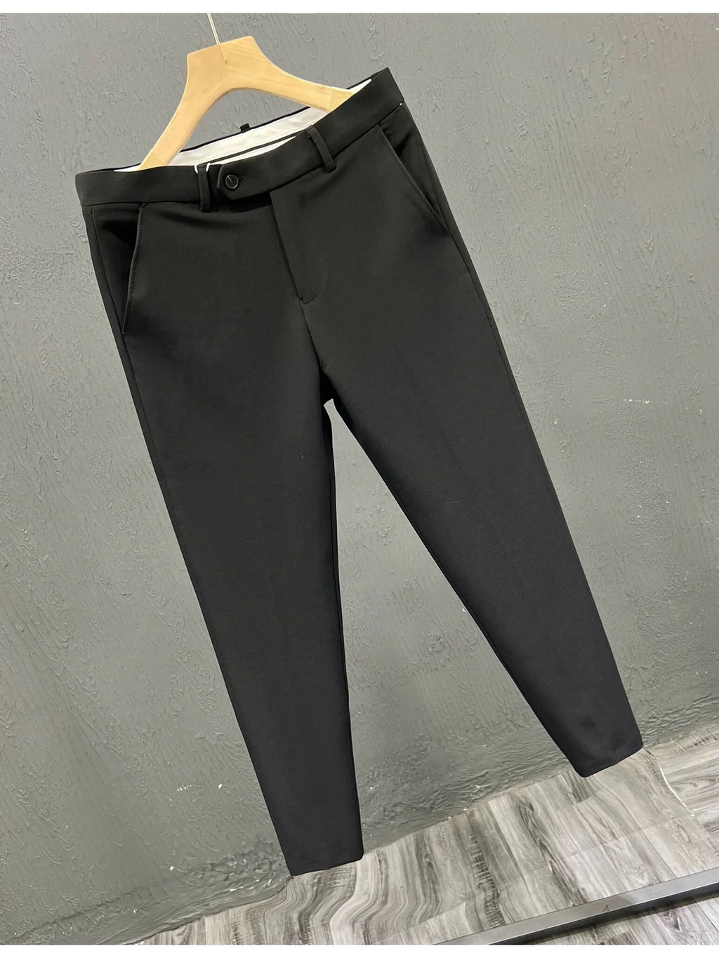 Sli Pure Color Cone 9 Men's Casual Brit Summer Pants Iron Free Slim Fit Casual Trousers Busin Gentleman Sle