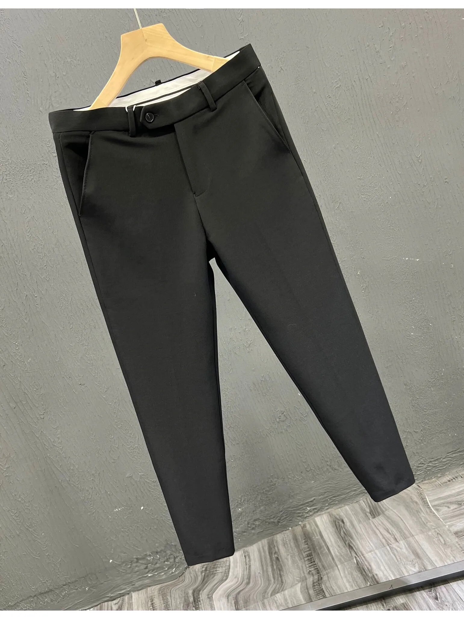 Sli Pure Color Cone 9 Men's Casual Brit Summer Pants Iron Free Slim Fit Casual Trousers Busin Gentleman Sle