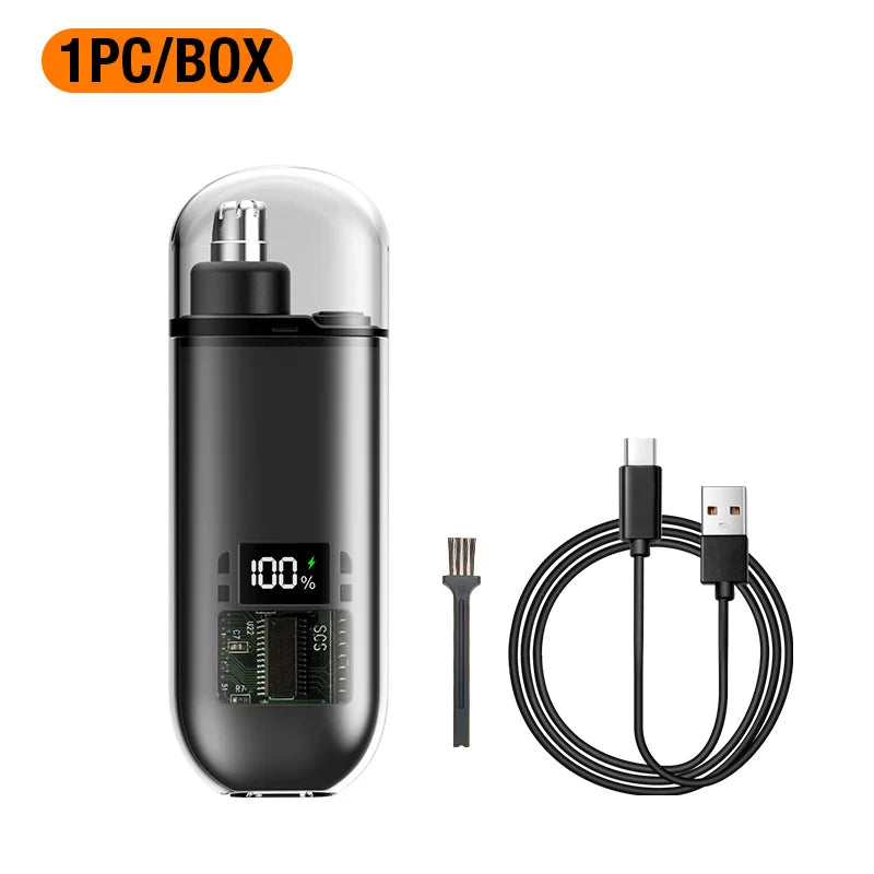 Portable Mini LED Display Nasal Hair Trimmer with Type-C Charging Versatile Compact Personal Grooming Tool
