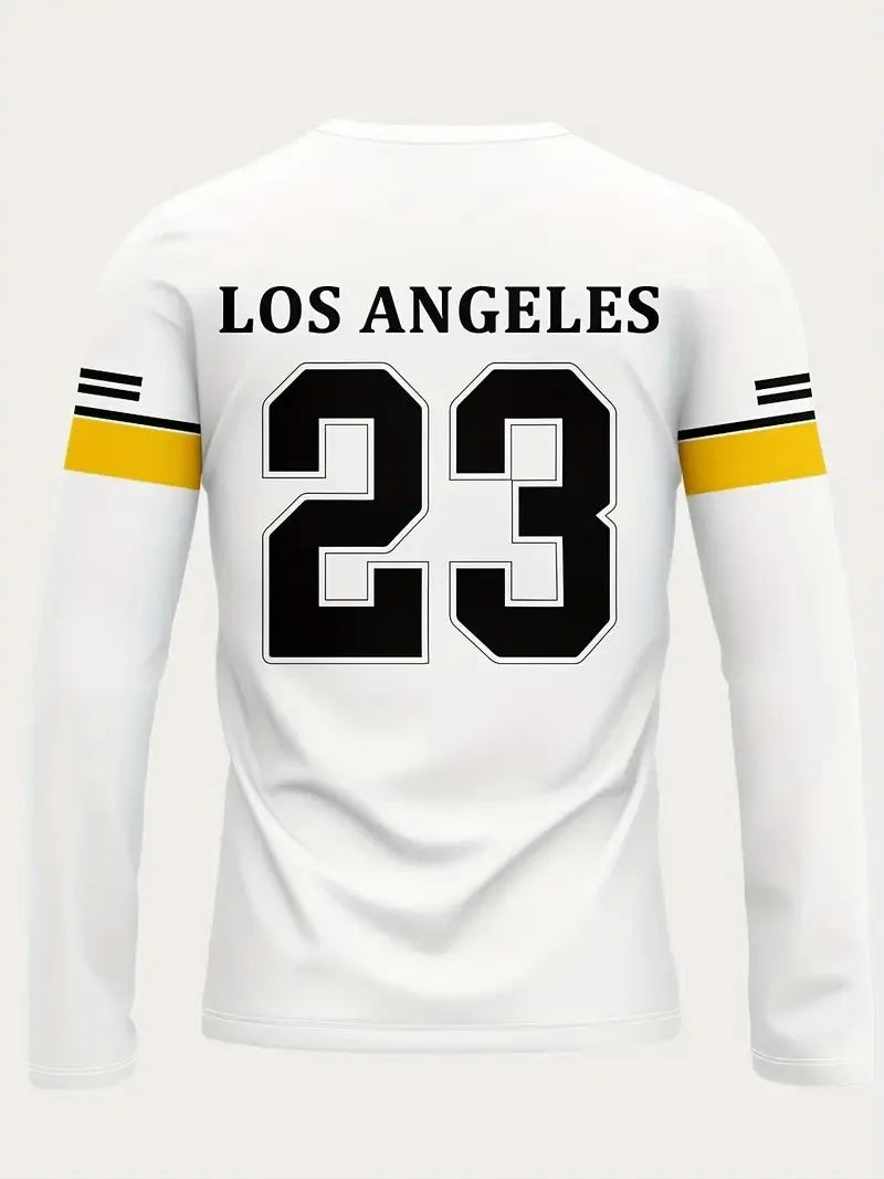 The new men's long-sleeved T-shirt for Spring and Autumn 2025 features a casual and fashionable 3D digital pattern print