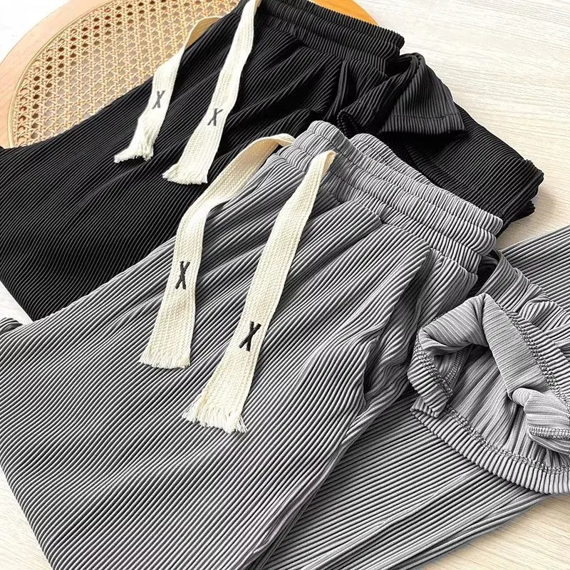 Casual Ice Silk Wide Leg Long Pants Men's Straight Leg Spor Loose Fit Summer Youthful Energy Sle Faionable Trendy Brand