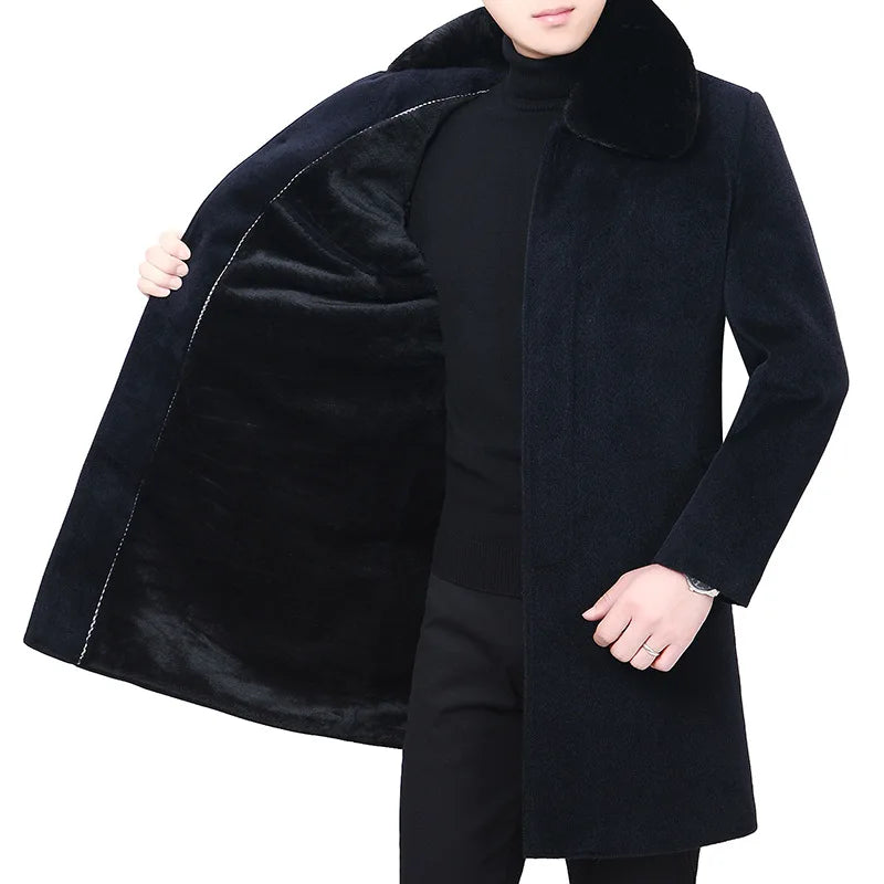 Autumn and Winter New Cashmere Coat Winter Middle-aged and Elderly Men's Mink Wool Woolen Dad Size Plus Jacket