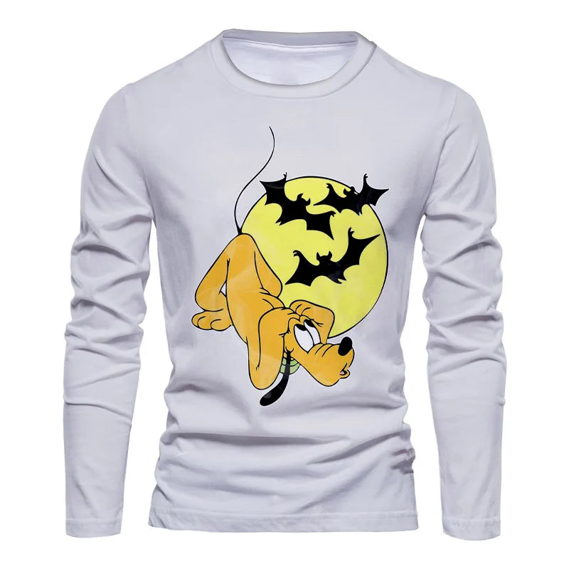 2025 New Horror Halloween Collection Streetwear Disney Stitch and Mickey 3D Printed Casual Men's Crew Neck Long Sleeve Tee