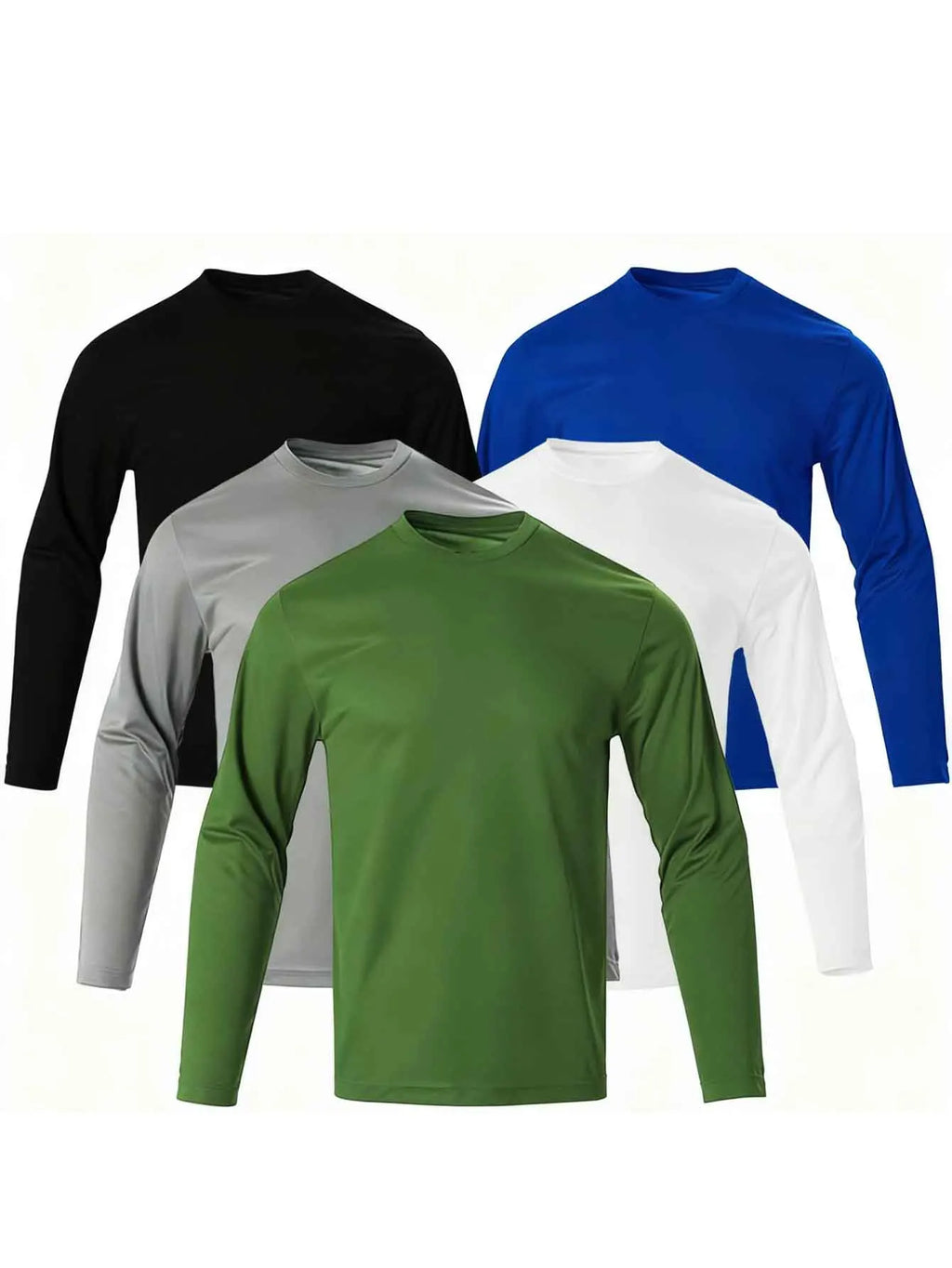 5 Pack Men's Athletic Shirt - Crew Neck Slim Fit Long Sleeve Pullover Base Layer, Rib Knit Quick Dry Lightweight Top