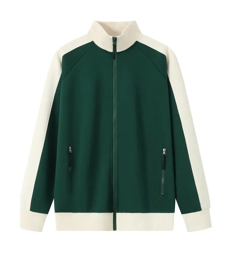 Long-sleeved Zipper Jacket, Color-blocked Warm Sweatshirt, Casual Baseball Jacket, Outdoor Wear, Customizable Logo
