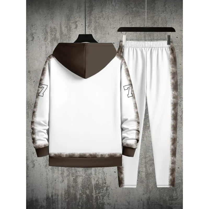 2025 3D Printed Men's Shoulder Style Hooded Sweatshirt Top and Pants Two-piece Set Spring and Autumn Casual Sports Set