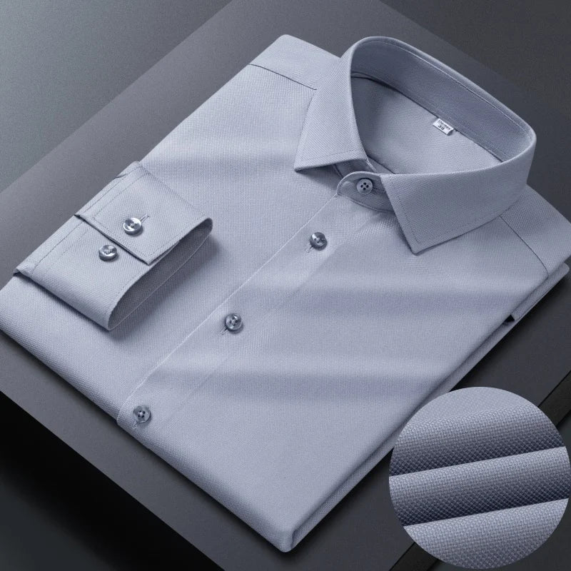 No Trace Men's Shirts Long Sleeve 8XL Bamboo Fiber Mens Shirts Long Sleeve Dress Shirt Casual Work Blue White Shirt Anti-Wrinkle