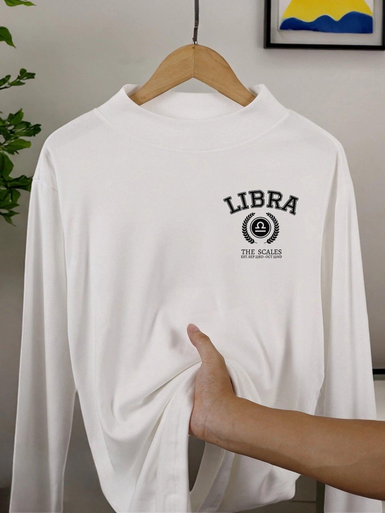 Libra The Scales Print Leisurewear For Man Simple Mock Neck Tee Casual Fashion Long Sleeve Unisex Vintage Elasticity Clothing