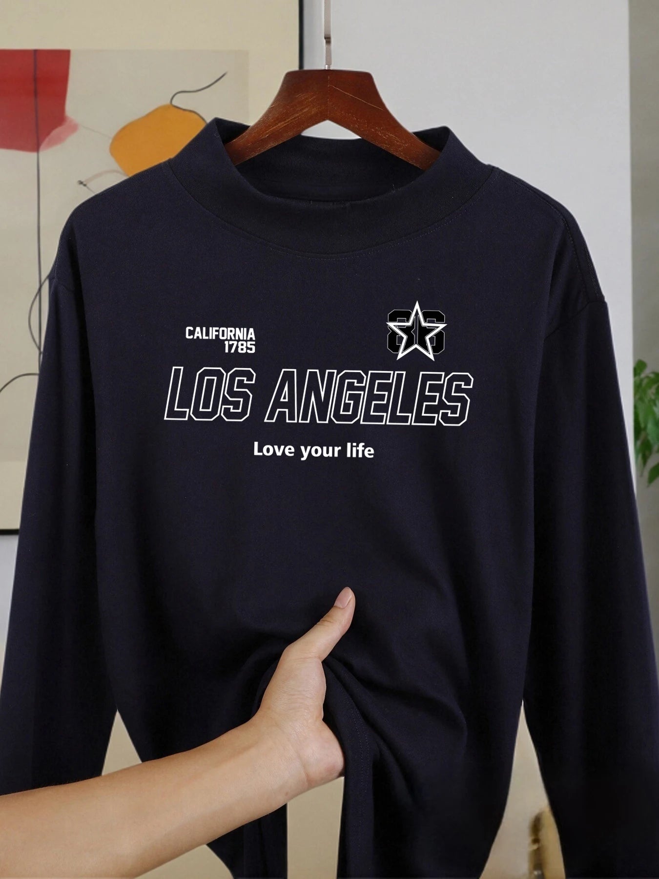 Los Angeles California Letter Long Sleeved Shirts Thickened Fit Shirt Casual Autumn Tops Winter Soft Half High Collar Clothing