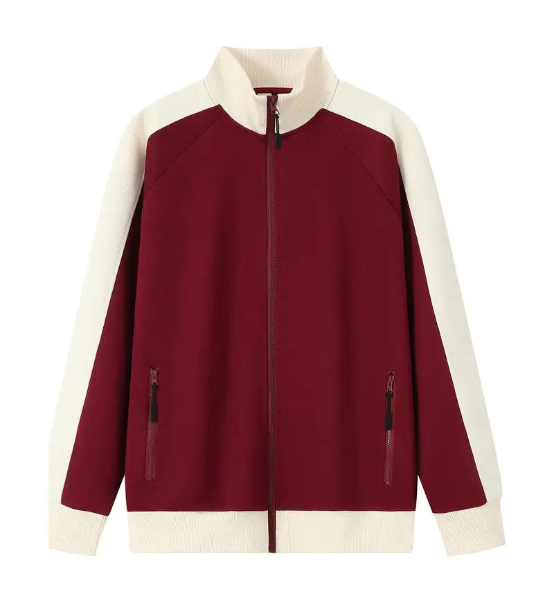 Long-sleeved Zipper Jacket, Color-blocked Warm Sweatshirt, Casual Baseball Jacket, Outdoor Wear, Customizable Logo