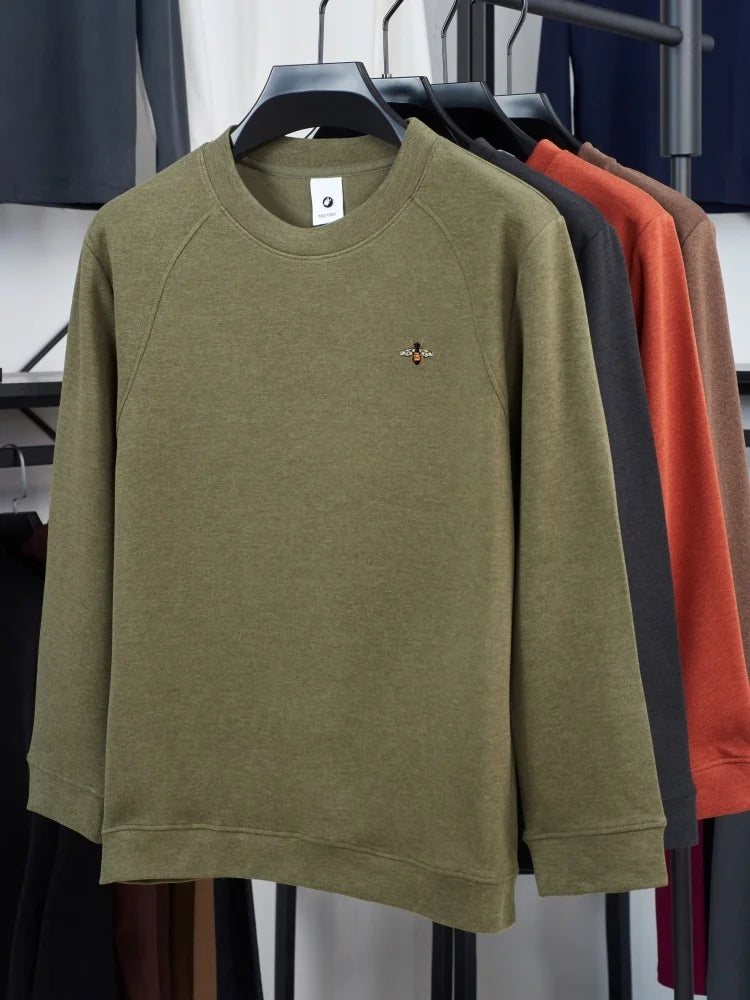 High end brand's new double-sided velvet comfortable T-shirt autumn and winter 2025 men' exquisite bee embroidered warm pullover