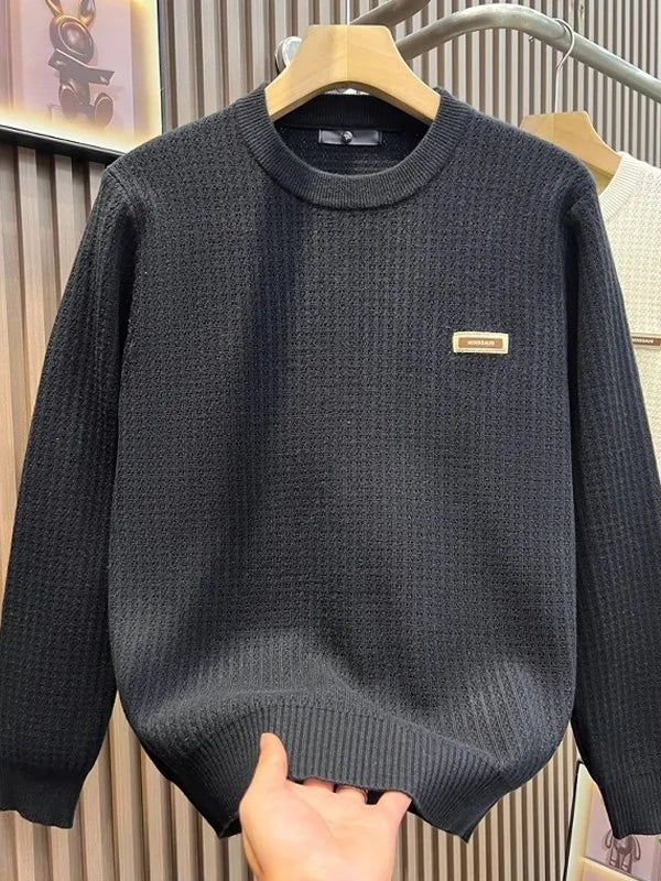 Men's round Ne Embroidered Logo Knitwear Soft Polyester Casual Sle Pure Color Slim Fit Faionable Versatile Long Sve ...