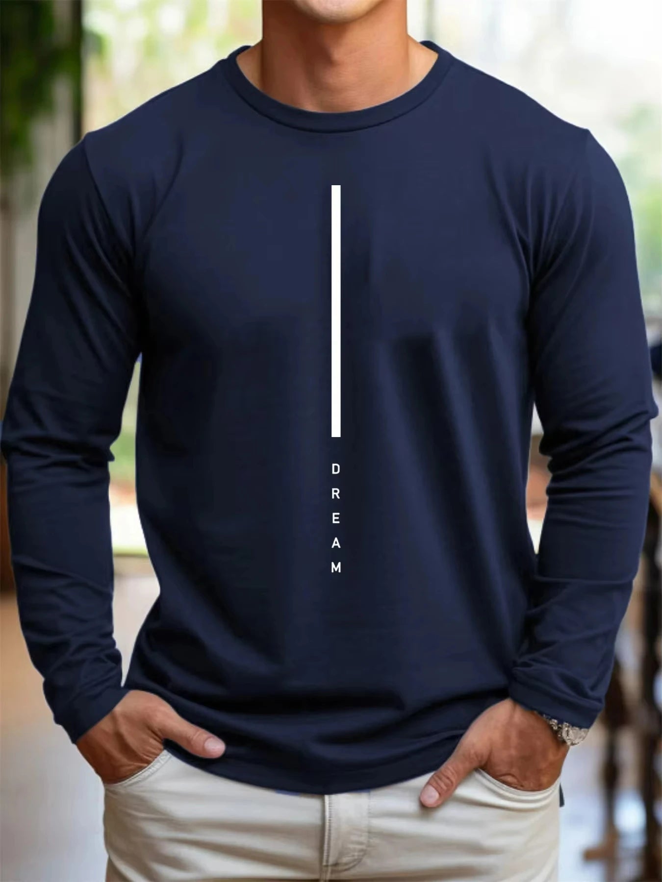 2025 New Men's Dream Letter Printed Autumn Long Sleeved T-shirt Daily Casual O-neck Sports T-shirt Men's Loose Oversized Top