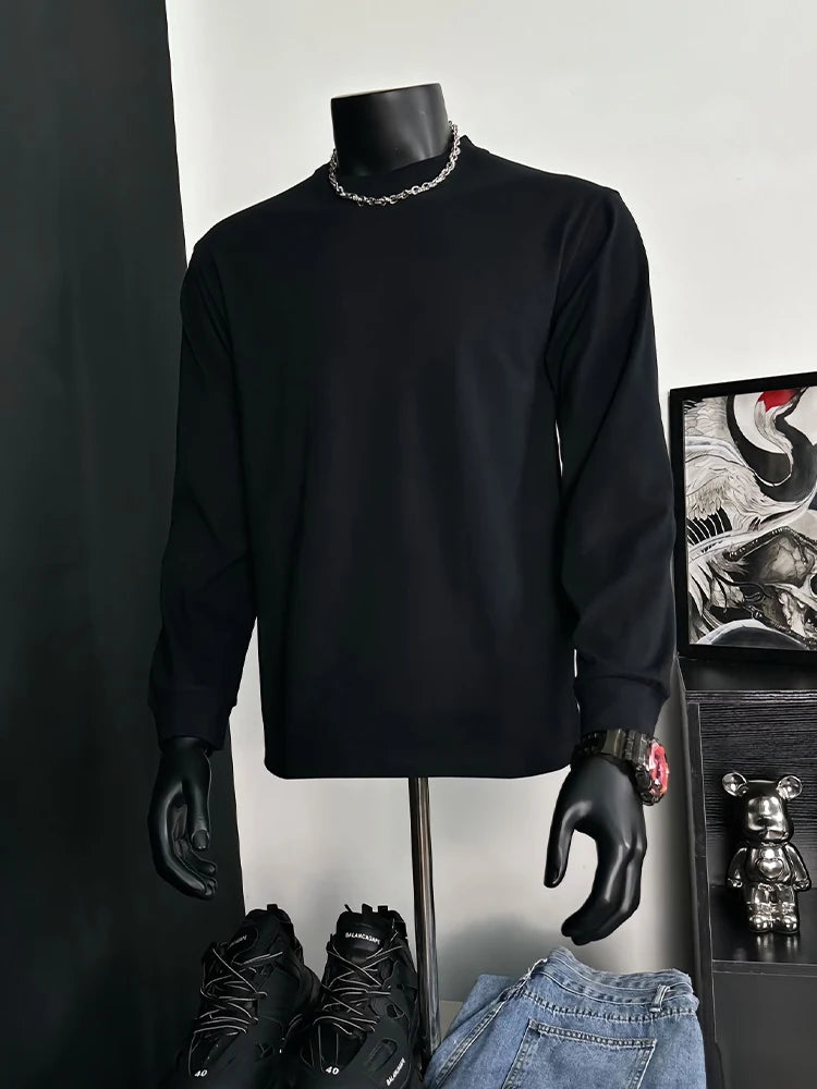 Men's 100% Cotton Long Sleeve T-Shirt Autumn 2025 Crew Neck Loose plus Size High-Quality Comfortable Solid Color Casual Top