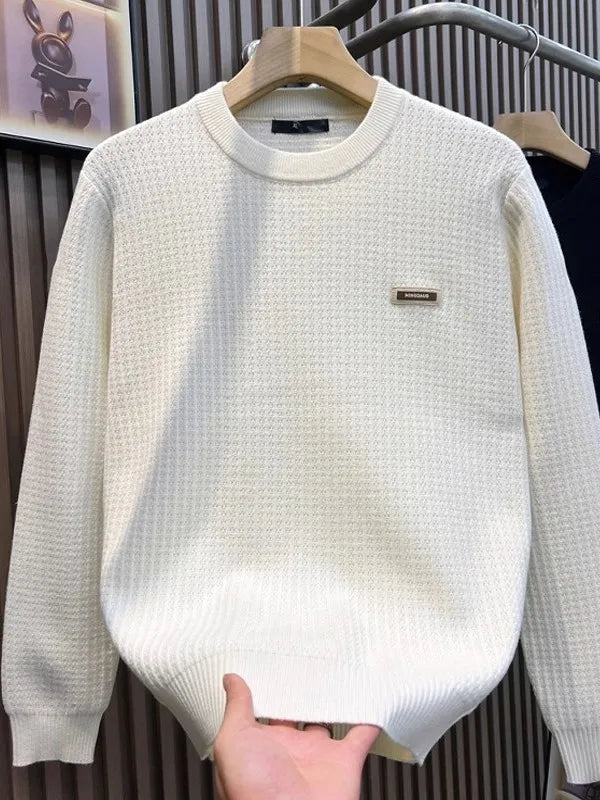 Men's round Ne Embroidered Logo Knitwear Soft Polyester Casual Sle Pure Color Slim Fit Faionable Versatile Long Sve ...