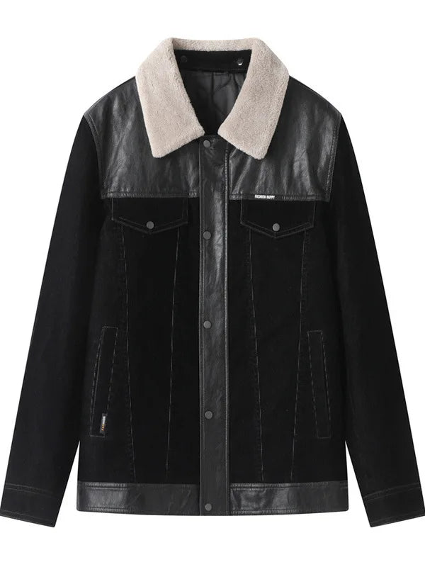 Men's Casual Thiened Jaet with Detachable Fur Collar Splicing Design Busin Gentleman Sle Cotton Blend Fabric Winter ...