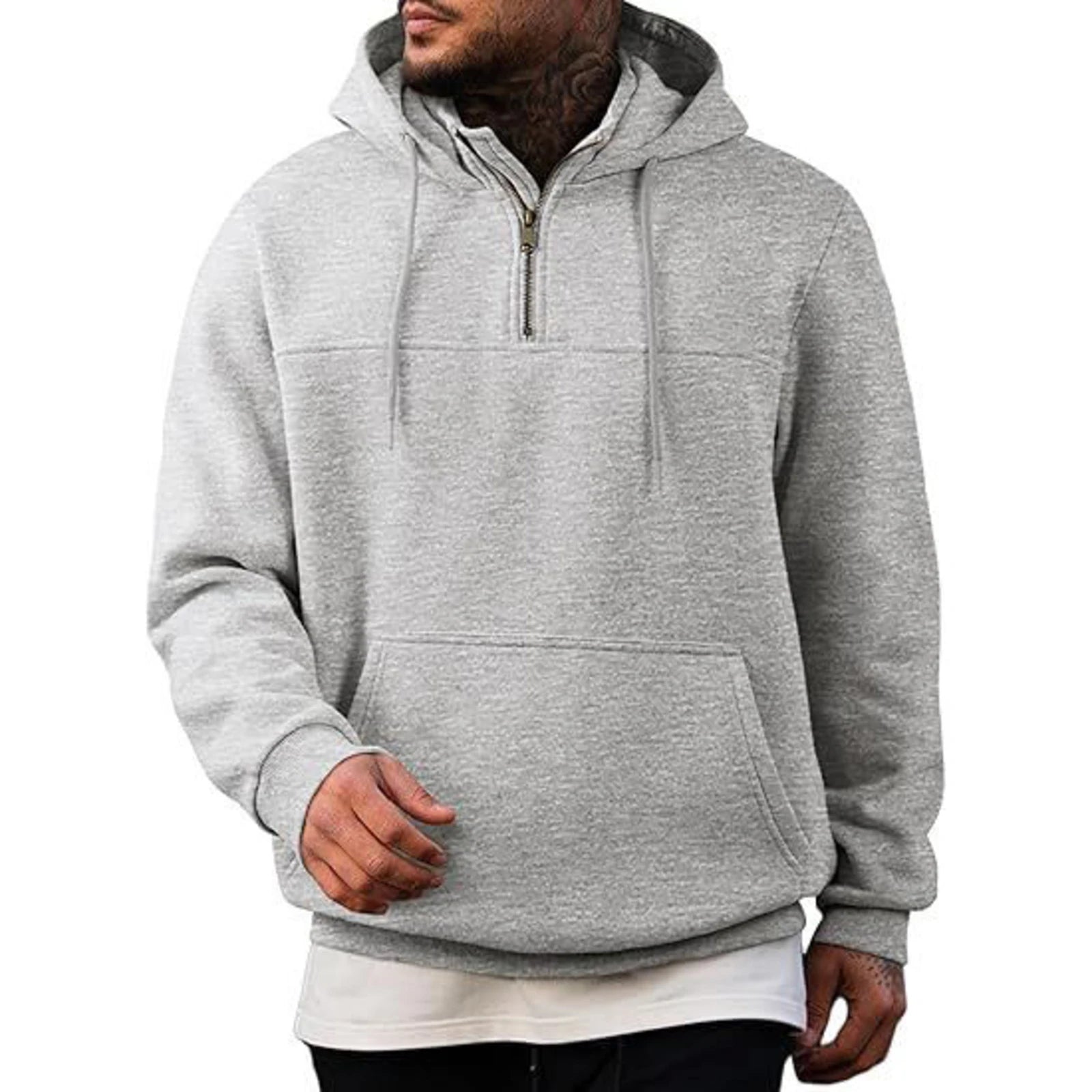 Winter Men's Casual Fleece Hooded Sweatshirt  Plush Loose Solid Color Pullover Half Zipper With Pocket Tops Male Sports Jacket