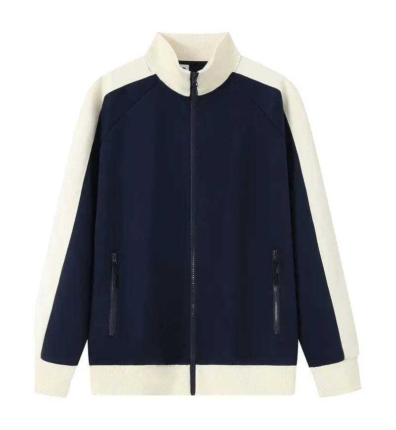 Long-sleeved Zipper Jacket, Color-blocked Warm Sweatshirt, Casual Baseball Jacket, Outdoor Wear, Customizable Logo