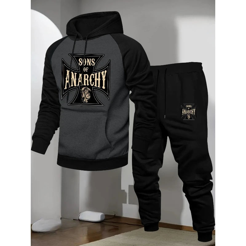 2025 Fashion Men's Casual Sports Raglan Sleeves Sons of Anarchy 3D Printed Hoodie and Pants Two Piece Set