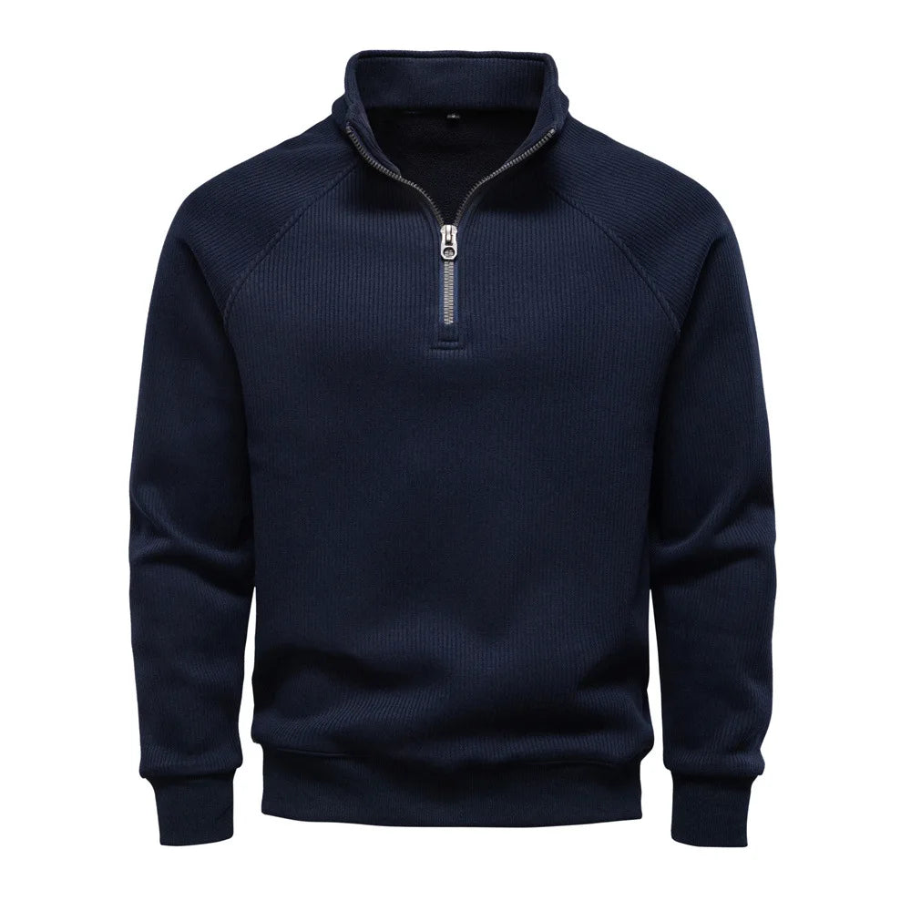 2025New Autumn and Winter Half-Zip Sweatshirt Stand Collar Trendy Versatile Fleece-Lined Men's Sweatshirt Top