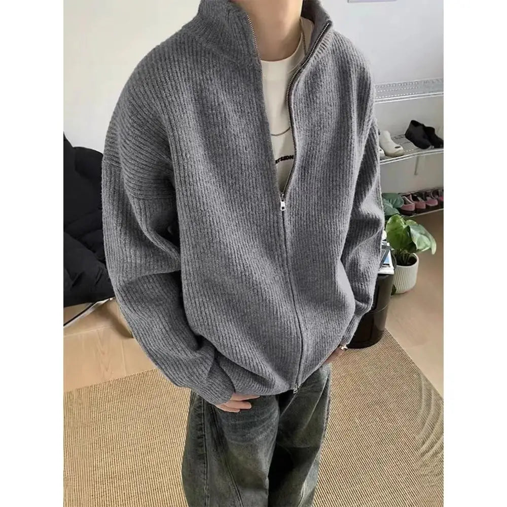 American Sle Pure Color Zipper Collar Knitwear Men Women Winter Warm Thiened Outerwear Casual Faion Soft Polyester