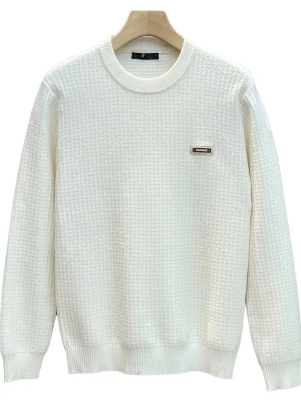 Men's round Ne Embroidered Logo Knitwear Soft Polyester Casual Sle Pure Color Slim Fit Faionable Versatile Long Sve ...