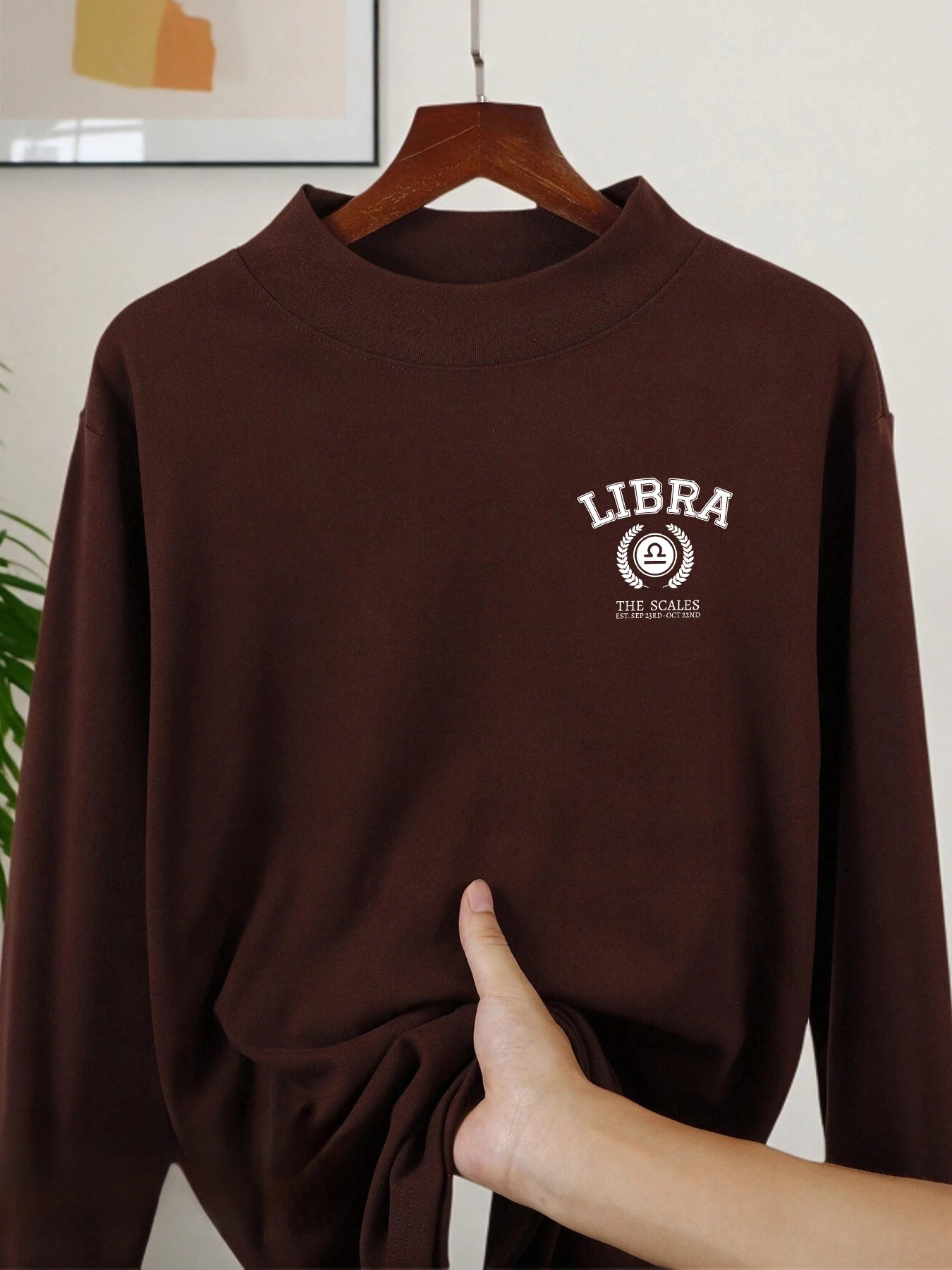 Libra The Scales Print Leisurewear For Man Simple Mock Neck Tee Casual Fashion Long Sleeve Unisex Vintage Elasticity Clothing