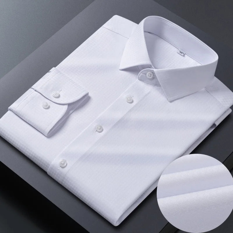 No Trace Men's Shirts Long Sleeve 8XL Bamboo Fiber Mens Shirts Long Sleeve Dress Shirt Casual Work Blue White Shirt Anti-Wrinkle