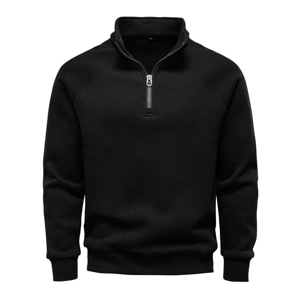 2025New Autumn and Winter Half-Zip Sweatshirt Stand Collar Trendy Versatile Fleece-Lined Men's Sweatshirt Top
