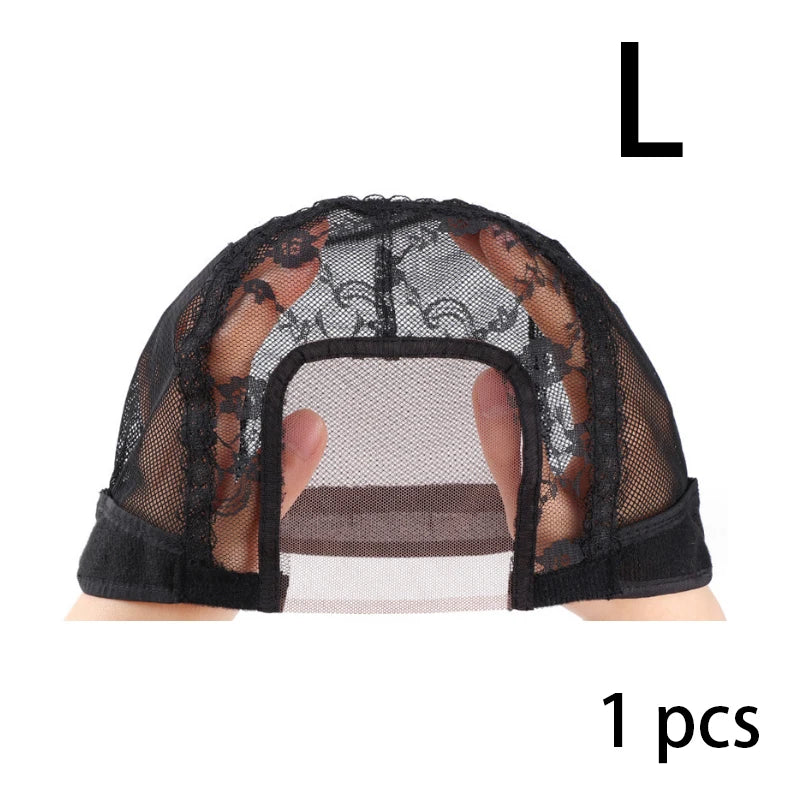 1PC Black 4x4 Inch U-Part HD Lace Wig Cap with Adjustable Strap for DIY Wig Making Hairnet Weaving Cap