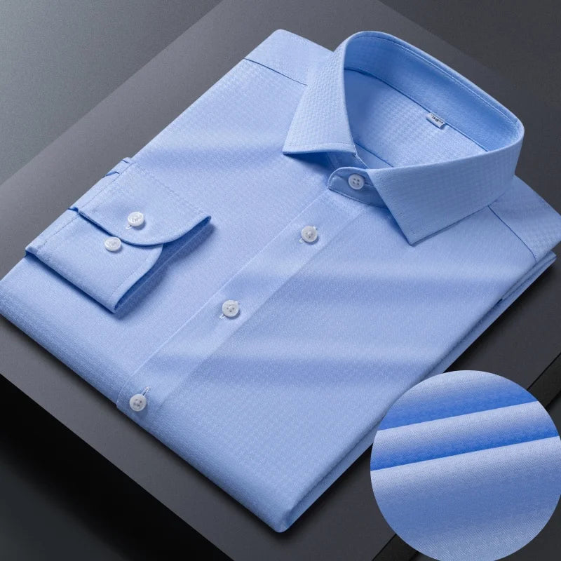 No Trace Men's Shirts Long Sleeve 8XL Bamboo Fiber Mens Shirts Long Sleeve Dress Shirt Casual Work Blue White Shirt Anti-Wrinkle