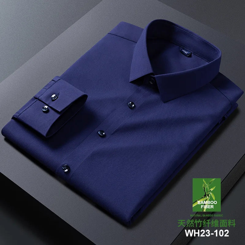 No Trace Men's Shirts Long Sleeve 8XL Bamboo Fiber Mens Shirts Long Sleeve Dress Shirt Casual Work Blue White Shirt Anti-Wrinkle