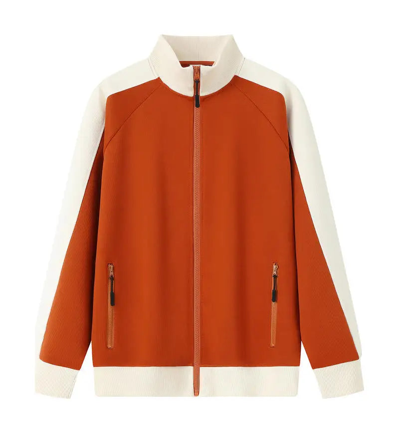 Long-sleeved Zipper Jacket, Color-blocked Warm Sweatshirt, Casual Baseball Jacket, Outdoor Wear, Customizable Logo