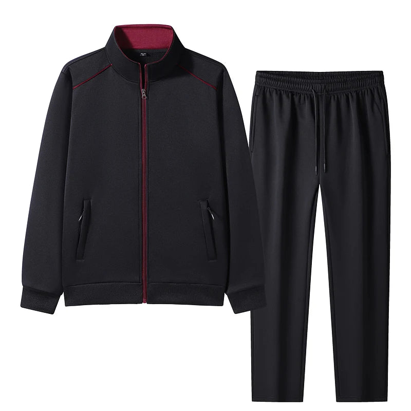 Men's Zip Long Sleeve Cardigan Solid Color Round Neck Fashion Top Elastic High Waist Pants Pocket Pants Suit