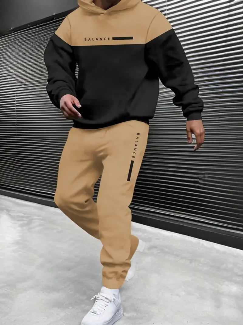 Men's Simple Design Hoodies Pants Two Piece Sets Autumn Winter Outdoor Street Hip Hop Long Sleeve Clothes Loose Casual Tracksuit