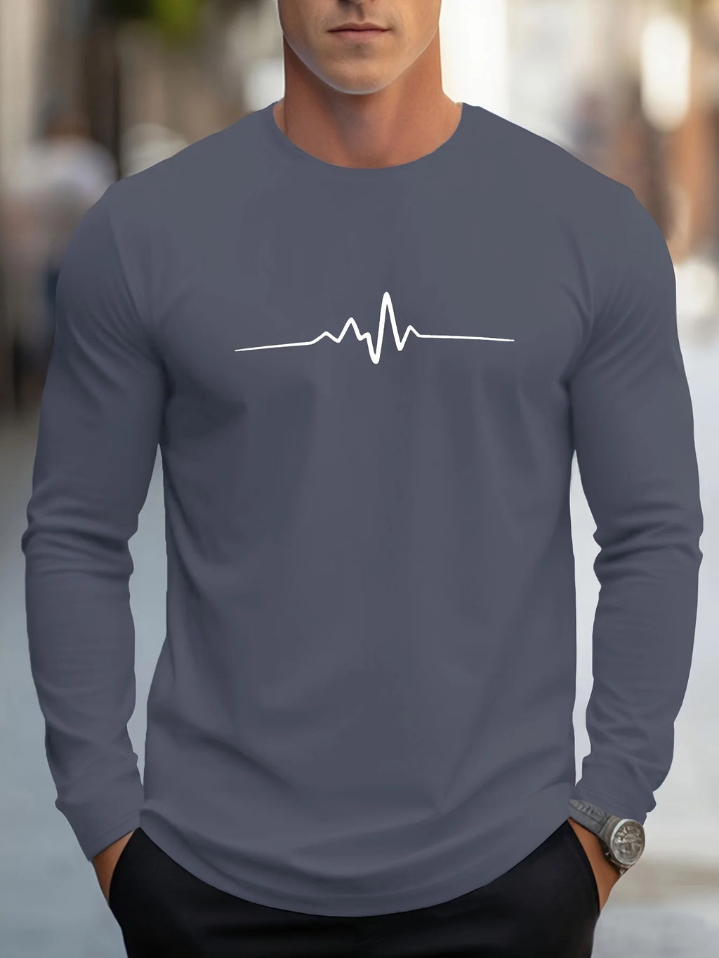 The new men's long-sleeved T-shirt for Spring and Autumn 2025 is casual and comfortable with 3D striped pattern printing