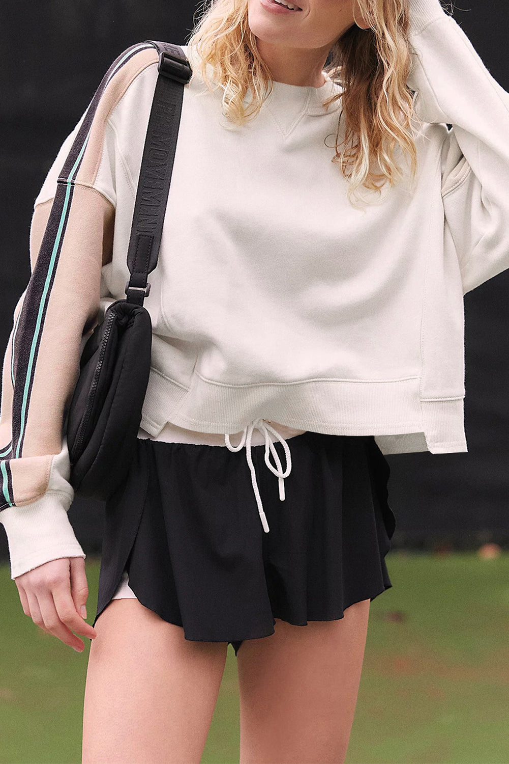 Dear Lover White Striped Color Block Exposed Seam Loose Active Sweatshirt