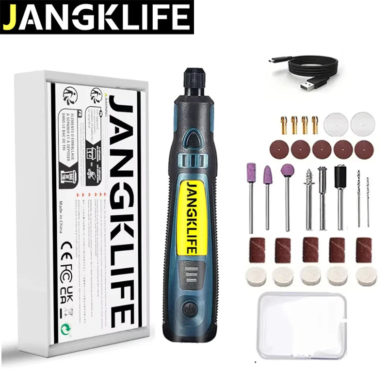 JANGKLIFE USB Cordless Rotary Tool Kit Woodworking Engraving Pen DIY For Jewelry Metal Glass Mini Wireless Drill