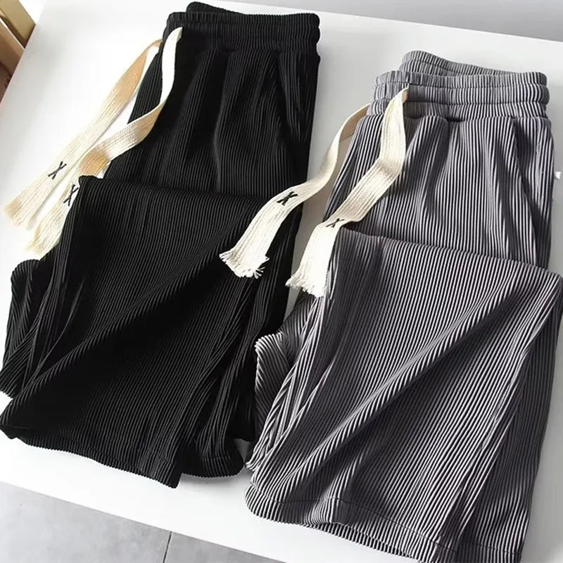 Casual Ice Silk Wide Leg Long Pants Men's Straight Leg Spor Loose Fit Summer Youthful Energy Sle Faionable Trendy Brand