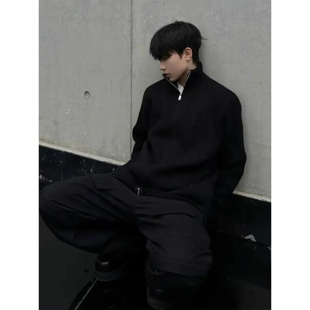 American Sle Pure Color Zipper Collar Knitwear Men Women Winter Warm Thiened Outerwear Casual Faion Soft Polyester