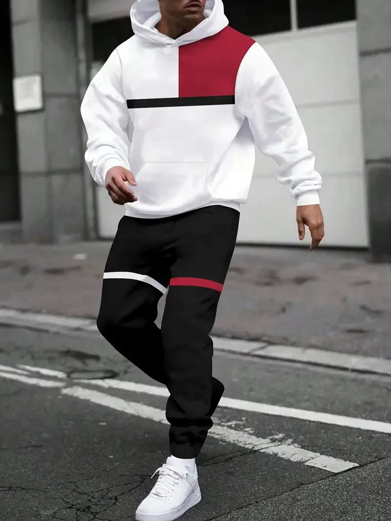 Men's Simple Design Hoodies Pants Two Piece Sets Autumn Winter Outdoor Street Hip Hop Long Sleeve Clothes Loose Casual Tracksuit
