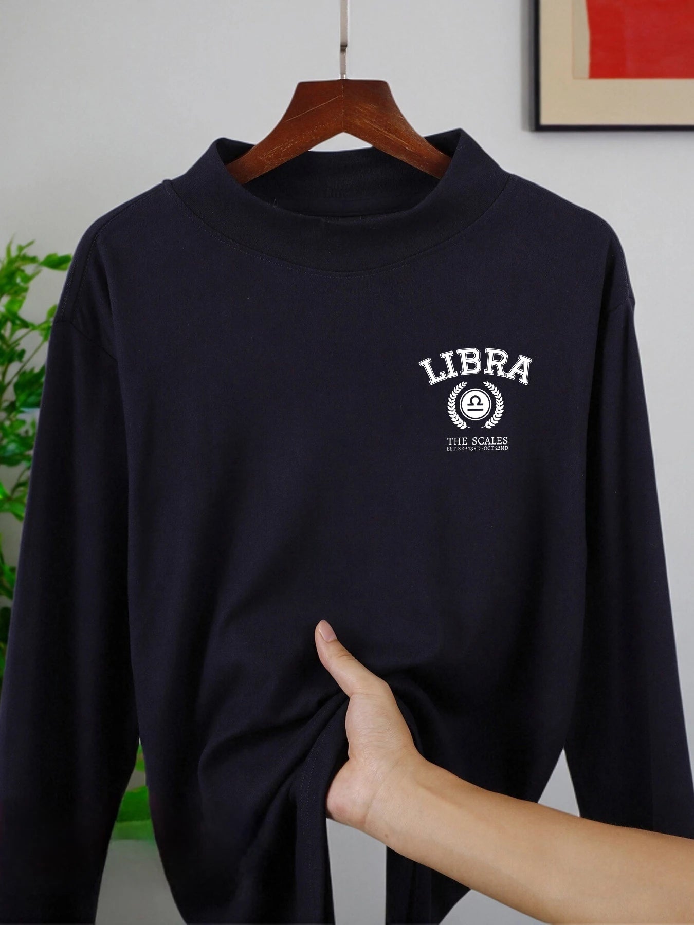 Libra The Scales Print Leisurewear For Man Simple Mock Neck Tee Casual Fashion Long Sleeve Unisex Vintage Elasticity Clothing